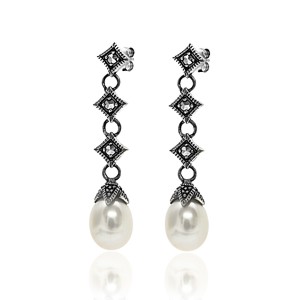 Freshwater Pearl Earrings with Marcasite